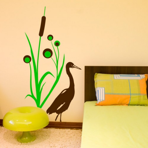 heron in the bulrush_wall sticker